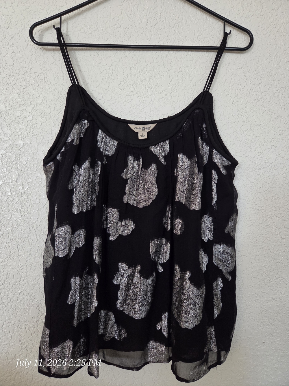 Lucky Brand Black Metallic Floral Cami